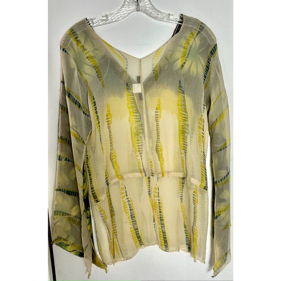 Anthropologie Single cream green flower leaf print flowy print tunic Sz S - Picture 4 of 4